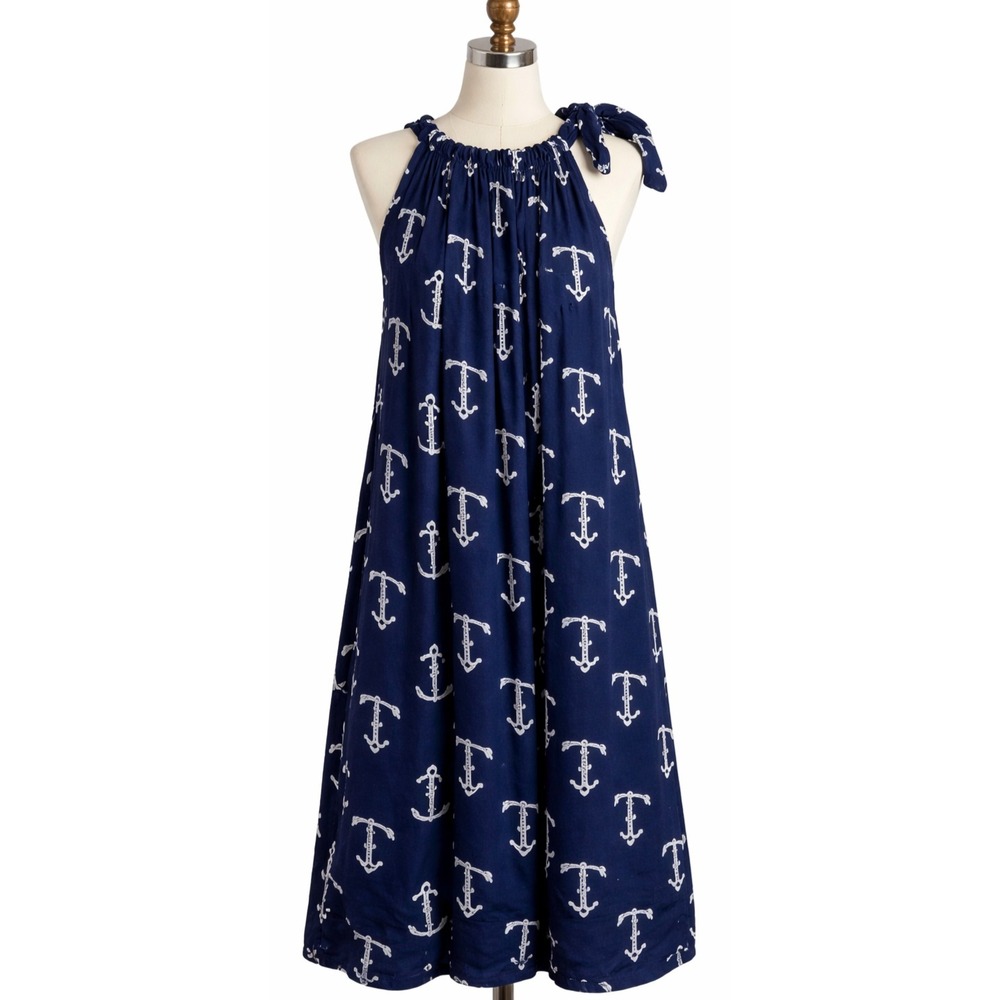 Escapada Mini Dress Womens Large Blue Anchor Print Nautical  Beach Sundress